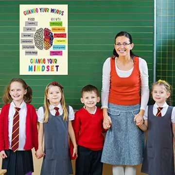 FaCraft Growth Mindset Posters,12" x 18" Growth Mindset Positive Sayings Bulletin Board Decorations Motivational Poster Inspirational Classroom Posters for Homeschool or Classroom Wall Decor