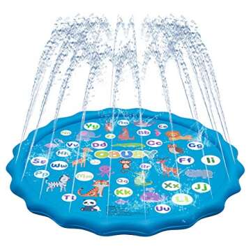 OBUBY Sprinkler & Splash Play Mat for Kids, Splash Pad for Wading and Learning, 60" Children Outdoor Water Sprinkler Toys –from A to Z Outdoor Swimming Pool for Babies Toddlers and Boys Girls