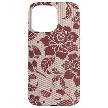 Aesthetic Winter Beige Case for iPhone 15 Pro Max with Maroon Lace Mosaic Design