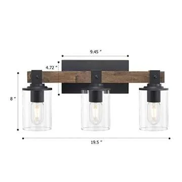 DRNANLIT Wood Vanity Lights,3-Light Farmhouse Bathroom Lighting Fixtures with Clear Glass Shade,Indu...