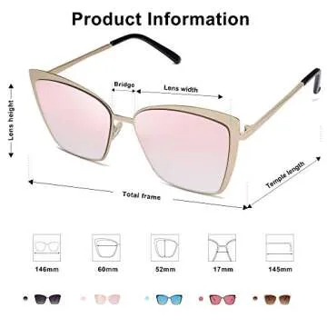 SOJOS Cateye Sunglasses for Women Fashion Mirrored Lens Metal Frame SJ1086 with Gold Frame/Gradient Pink Mirrored Lens