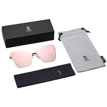 SOJOS Cateye Sunglasses for Women Fashion Mirrored Lens Metal Frame SJ1086 with Gold Frame/Gradient Pink Mirrored Lens