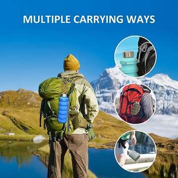 JaneJu Collapsible Water Bottle, 17oz BPA Free Silicone Reusable Portable Lightweight Foldable Water Bottles with Carabiner, Portable Leak Proof Sports Water Bottle (Black)