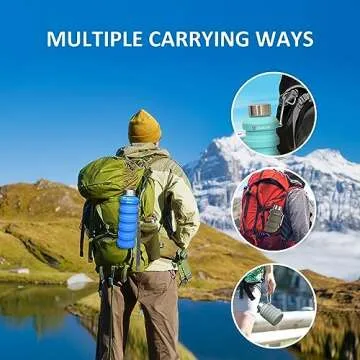 JaneJu Collapsible Water Bottle, 17oz BPA Free Silicone Reusable Portable Lightweight Foldable Water Bottles with Carabiner, Portable Leak Proof Sports Water Bottle (Black)