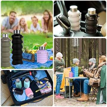 JaneJu Collapsible Water Bottle, 17oz BPA Free Silicone Reusable Portable Lightweight Foldable Water Bottles with Carabiner, Portable Leak Proof Sports Water Bottle (Black)