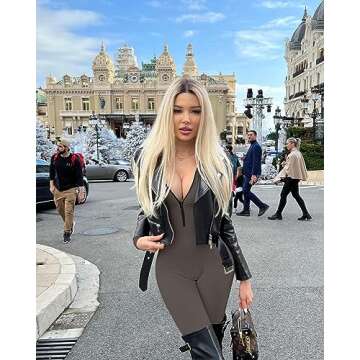 OQQ Women Yoga Jumpsuits - Stylish & Comfortable Ribbed Long Sleeve