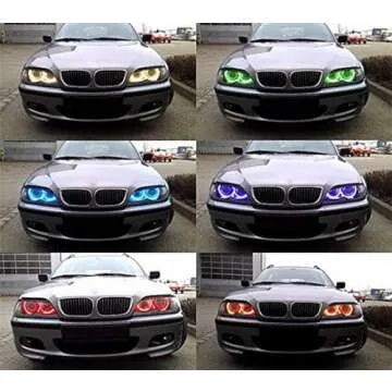 iJDMTOY 4pc Set 7-Color RGB LED Angel Eye Halo Rings w/Adjustable Setting Compatible with BMW E39 E46 3 5 7 Series Xenon Trim