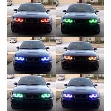iJDMTOY 4pc Set 7-Color RGB LED Angel Eye Halo Rings w/Adjustable Setting Compatible with BMW E39 E46 3 5 7 Series Xenon Trim