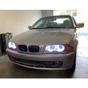 iJDMTOY 4pc Set 7-Color RGB LED Angel Eye Halo Rings w/Adjustable Setting Compatible with BMW E39 E46 3 5 7 Series Xenon Trim