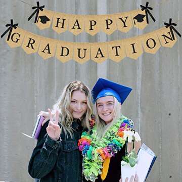 Burlap Happy Graduation Banner | Rustic Vintage Graduation Decorations | Perfect for Graduation Part...