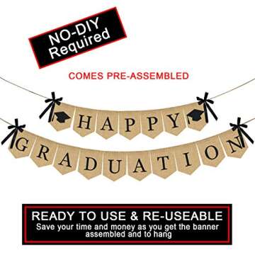 Burlap Happy Graduation Banner | Rustic Vintage Graduation Decorations | Perfect for Graduation Party Supplies 2025 | Grad Party Decor for Home, College, Senior, High School Prom Decorations