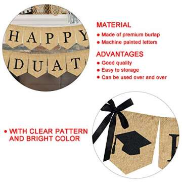 Burlap Happy Graduation Banner | Rustic Vintage Graduation Decorations | Perfect for Graduation Party Supplies 2025 | Grad Party Decor for Home, College, Senior, High School Prom Decorations