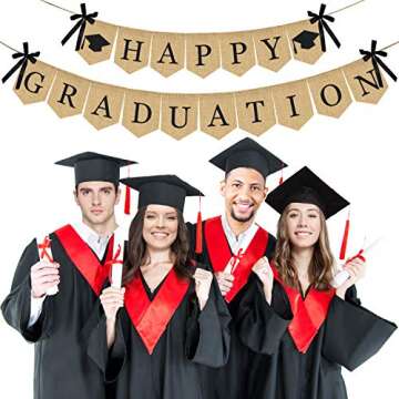 Burlap Happy Graduation Banner | Rustic Vintage Graduation Decorations | Perfect for Graduation Party Supplies 2025 | Grad Party Decor for Home, College, Senior, High School Prom Decorations
