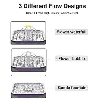 Crystal Cat Water Fountain Stainless Steel, 101oz/3L Pet Fountain with LED Light for Cats and Dogs (Grey)