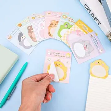 cobee Cute Animal Sticky Notes, 8 Pack Kawaii Animal Self-Stick Notes Cartoon Markers Flags Cute Shapes Self-Stick Memo Pads Students Home Office Roommates Gifts Tab Supplies 160 Sheets