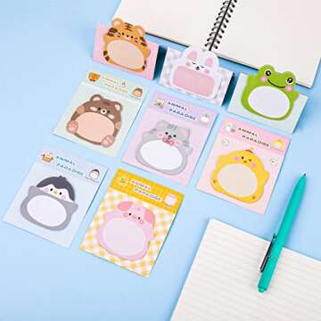 cobee Cute Animal Sticky Notes, 8 Pack Kawaii Animal Self-Stick Notes Cartoon Markers Flags Cute Shapes Self-Stick Memo Pads Students Home Office Roommates Gifts Tab Supplies 160 Sheets