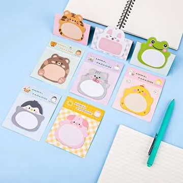 cobee Cute Animal Sticky Notes, 8 Pack Kawaii Animal Self-Stick Notes Cartoon Markers Flags Cute Shapes Self-Stick Memo Pads Students Home Office Roommates Gifts Tab Supplies 160 Sheets