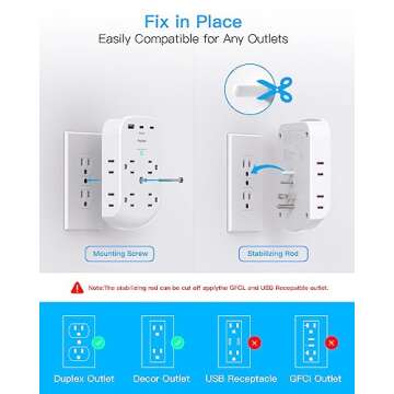 Surge Protector Outlet Extender with USB Ports