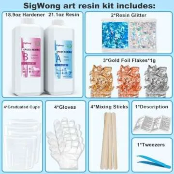 Epoxy Resin Clear Crystal Coating Kit 40oz - 2 Part Casting Resin for Art, Craft, Jewelry Making, River Tables, Bonus Gloves, Measuring Cup, Wooden Sticks, Dropper, Gold Foil Flakes and Tweezers