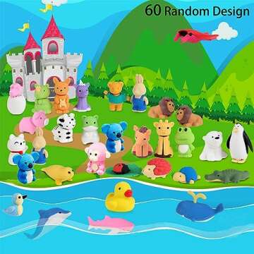 URSKYTOUS 60Pcs Animal Erasers Desk Pets for Kids Pencil Bulk Puzzle Erasers Toys Gifts for Classroo...