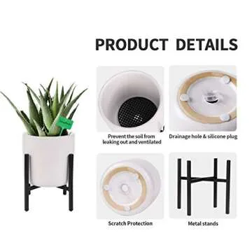 WUHOSTAM 4 Inch Ceramic Plant Pots with Metal Stands