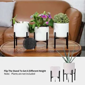 WUHOSTAM 4 Inch Ceramic Plant Pots with Metal Stands