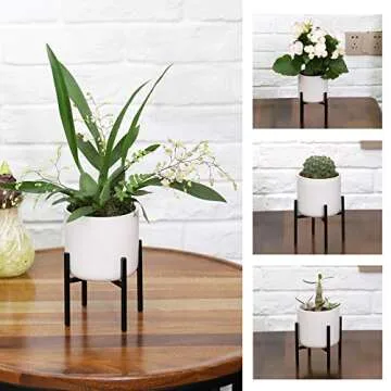 WUHOSTAM 4 Inch Ceramic Plant Pots with Metal Stands