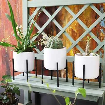 WUHOSTAM 4 Inch Ceramic Plant Pots with Metal Stands