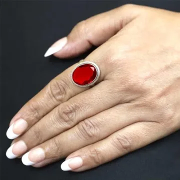 JEWELOPORIUM Red Ruby Simulated Silver Ring for Women