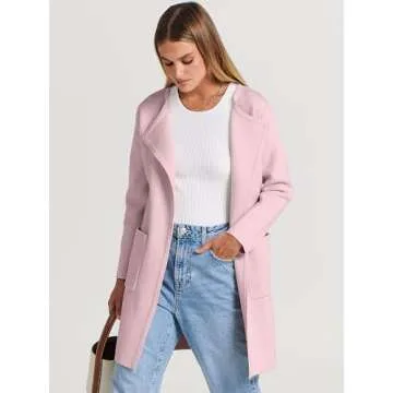 ANRABESS Women's Open Front Knit Lightweight Cardigan for Fall in Pink