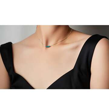 Dainty Turquoise Crystal 925 Sterling Silver Choker Collar Necklace and Women Spiritual Healing Crystal Stone December Birthstone Necklace Box Chain Jewelry Gift for Women Young Lady