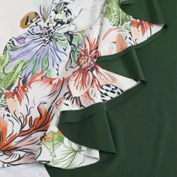 Women's One Piece Swimsuit with Cover up Beach Skirt Floral Print Swimsuit Bathing Suit Ruffle One Shoulder Monokini Swimwear Sarong Coverups Two Piece Bikini Set Beachwear Green Floral - Ruffle M