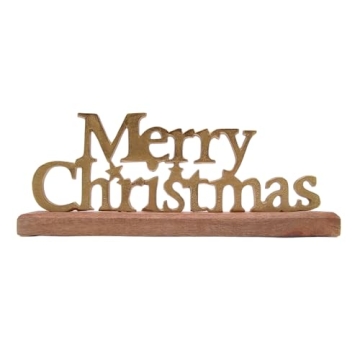 Gold Toned Tabletop Merry Christmas Sign, Festive Holiday Home & Office Decor, 5 Inches Tall