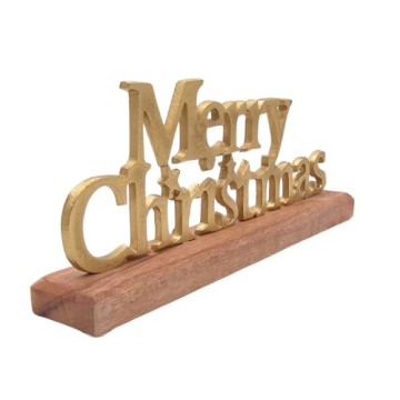 Gold Toned Merry Christmas Sign for Festive Decor