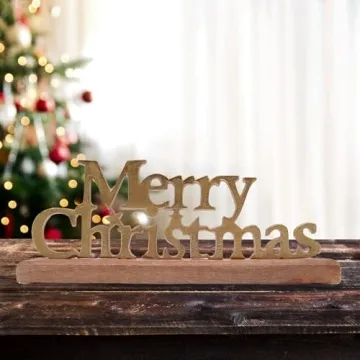 Gold Toned Merry Christmas Sign for Festive Decor