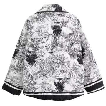Yimoon Women's Cropped Puffer Quilted Jacket - Vintage Floral Print Oversized Short Outwear