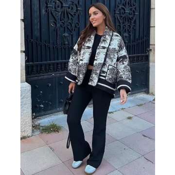 Yimoon Women's Vintage Floral Cropped Puffer Jacket