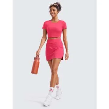 CRZ YOGA High Waisted Golf Skirts for Women A Line Tennis Athletic Casual Skort with Inner Shorts Pockets Lip Gloss Pink X-Large