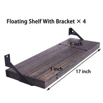 HXSWY Rustic Wood Floating Shelves for Wall Decor Farmhouse Wooden Wall Shelf for Bathroom Kitchen Bedroom Living Room Set of 4 Dark Brown