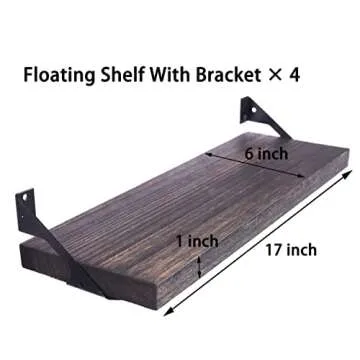 HXSWY Rustic Wood Floating Shelves for Wall Decor Farmhouse Wooden Wall Shelf for Bathroom Kitchen Bedroom Living Room Set of 4 Dark Brown