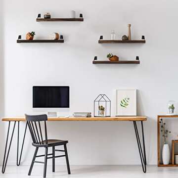 HXSWY Rustic Wood Floating Shelves for Wall Decor Farmhouse Wooden Wall Shelf for Bathroom Kitchen Bedroom Living Room Set of 4 Dark Brown