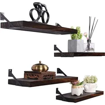 HXSWY Rustic Wood Floating Shelves for Wall Decor Farmhouse Wooden Wall Shelf for Bathroom Kitchen Bedroom Living Room Set of 4 Dark Brown