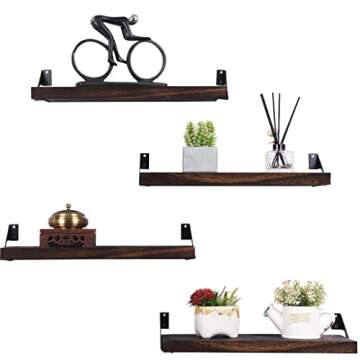 HXSWY Rustic Wood Floating Shelves for Wall Decor Farmhouse Wooden Wall Shelf for Bathroom Kitchen Bedroom Living Room Set of 4 Dark Brown