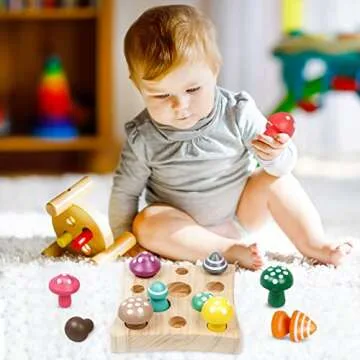 NAODONGLI Montessori Toys for 1 2 3 Year Old Boys Girls Wooden Harvest Mushroom Toys STEM Educationa...
