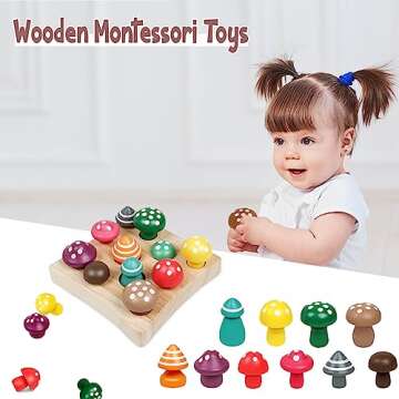 NAODONGLI Montessori Toys for 1 2 3 Year Old Boys Girls Wooden Harvest Mushroom Toys STEM Educational Preschool Learning Number Matching Sensory Games for Easter Birthday Christmas