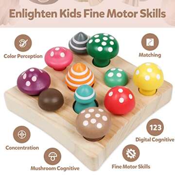 NAODONGLI Montessori Toys for 1 2 3 Year Old Boys Girls Wooden Harvest Mushroom Toys STEM Educational Preschool Learning Number Matching Sensory Games for Easter Birthday Christmas
