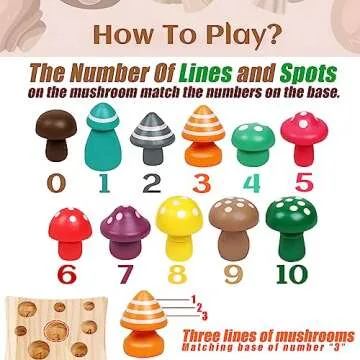 NAODONGLI Montessori Mushroom Toy Set - Educational Wooden Learning Game for Toddlers
