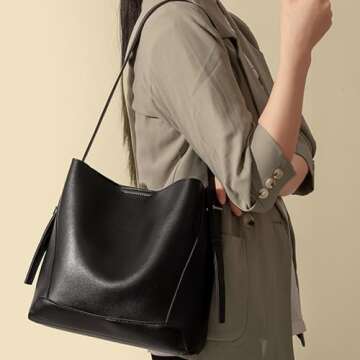 Barsine Leather Bucket Tote Purse for Women Tote Bag and Handbags Shoulder Bag with Pockets and Magn...