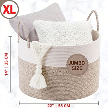 MINTWOOD Large Cotton Rope Blanket Storage Basket - 22x14