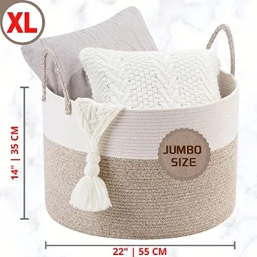 MINTWOOD Large Cotton Rope Blanket Storage Basket - 22x14